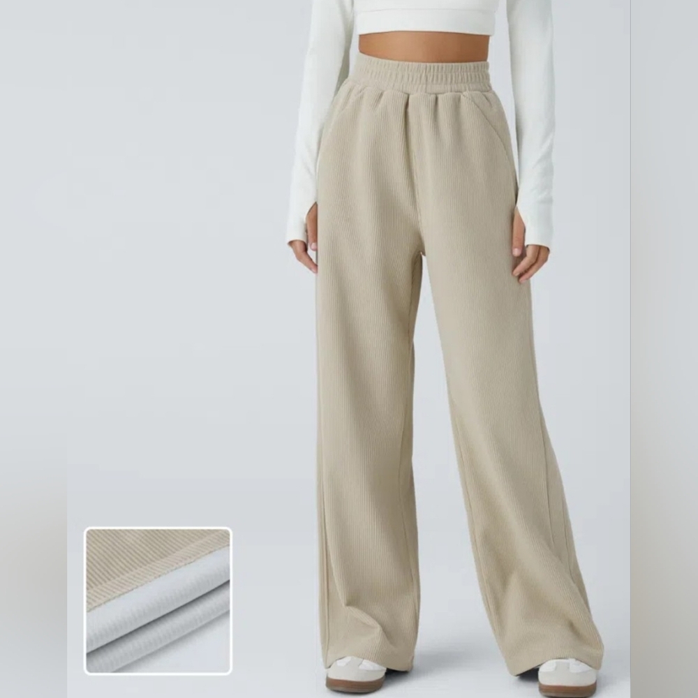 HALARA High Waisted Pocket Straight Leg Mop Corduroy Casual Pants - Picture 2 of 6